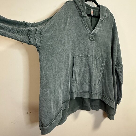 Mono B Women's S/M Sage Green Hooded Pullover with Kangaroo Pocket & High-Low He - Picture 3 of 7